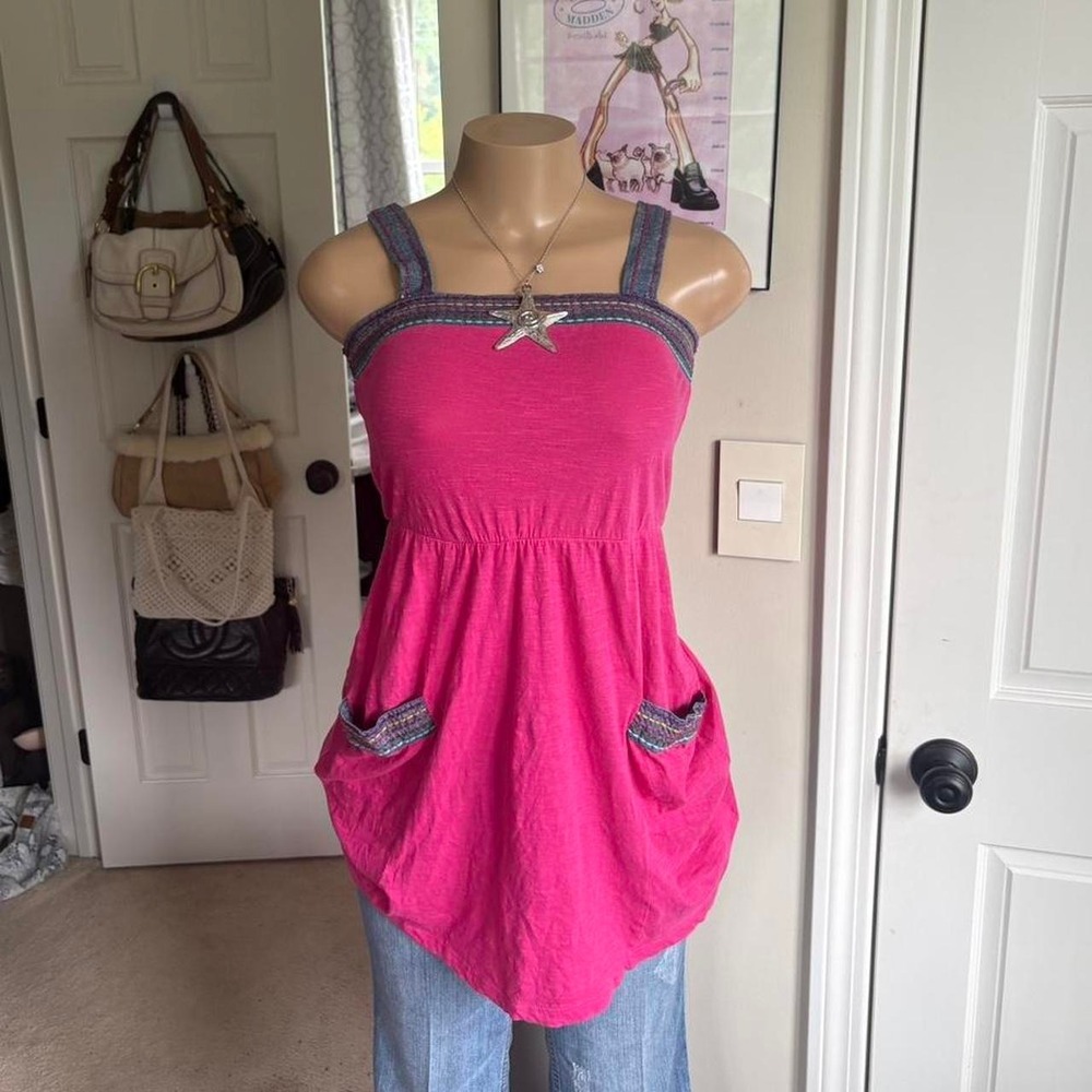 Y2K 2000s roxy Hot Pink Bubble Hem Tunic Top